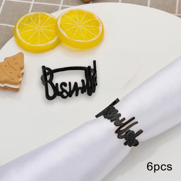 6x застежек для салфеток Набор металлических салфеток с буквами «Бисмилла», круглый алфавит, черный