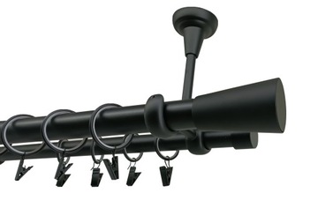 KARNISZ METALOWY SUFITOWY podwójny 25+19mm MIX KOŃCÓWEK CZARNY MAT 200cm