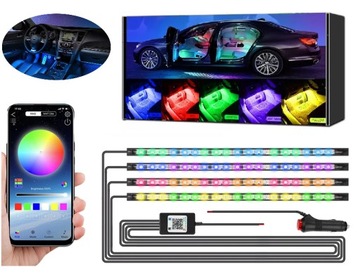TAŚMA LED RGB 5050 12V BLUETOOTH APLIKACJA OŚWIETLENIE KABIN AUTA SAMOCHODU