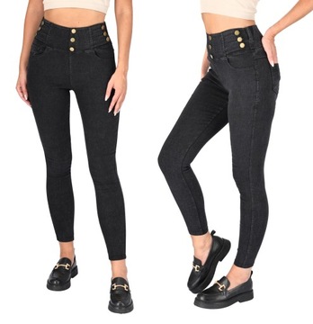 LEGGINSY Z WYSOKIM STANEM IMITACJA JEANSU JEGGINSY SPODNIE MODELUJĄCE S/M