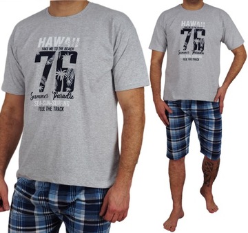 PIŻAMA MĘSKA XXL szorty KRATA 100% Bawełna PREZENT