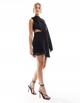 Asos Design bmc marszczenia asymetria mini sukienka czarna łączenie XXL NH2