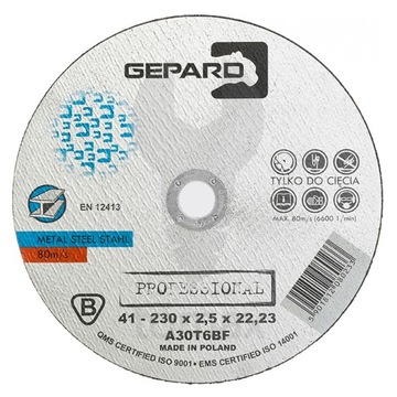 Tarcza do metalu 41 95A 230x2,5x22 GEPARD PROFESSI
