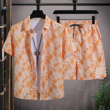 Men's Hawaiian Beach Set Single Breasted Short Sle