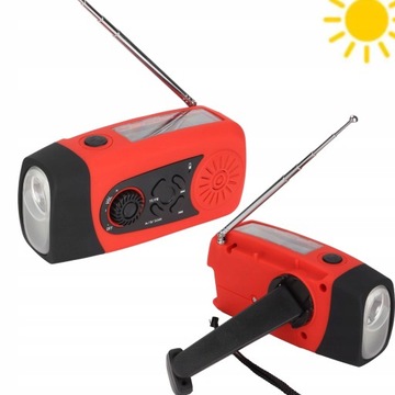 Radio Solarne awaryjne Latarka Powerbank korbkę