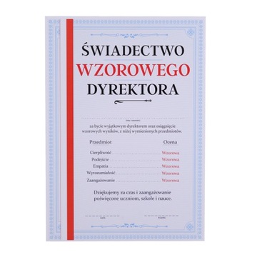 ŚWIADECTWO WZOROWEGO DYREKTORA CZERWONY PASEK A4 PODZIĘKOWANIE