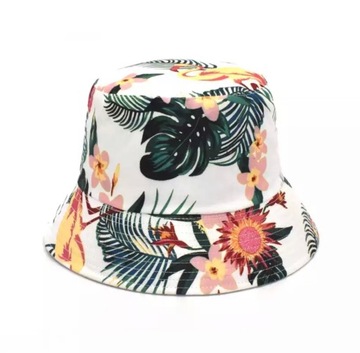 Czapka bucket hat kapelusz na lato monstera listki dwustronny egzotyczny