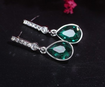 Komplet biżuterii cyrkonie zielone łezki Prezent Elegancki Stylowy Wizytowy