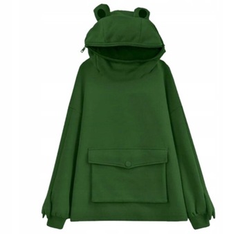 ТЁПЛАЯ ЗЕЛЕНАЯ СВИТШОТА С КАПЮШОНОМ FROG ДЛЯ МОЛОДЕЖИ