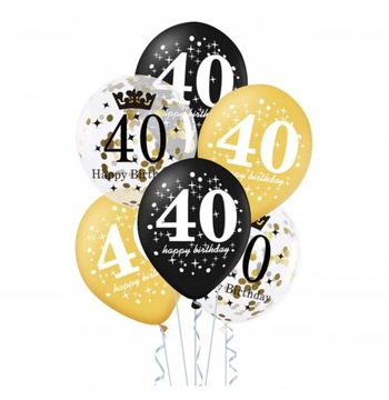 Balony 40 Urodziny 30cm Złoto Czarny Konfetti!!!