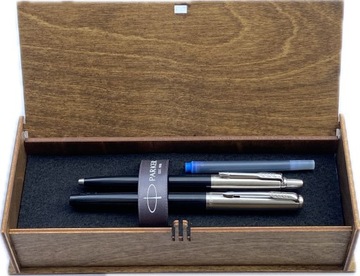 PARKER Jotter PIÓRO+DŁUGOPIS CZARNY+DREWNO+GRAWER