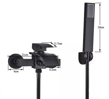 Настенный смеситель для ванны с душевой лейкой-водопадом MAT BLACK