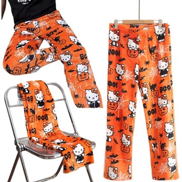 kobieta flanela spodnie od piżamy hello kitty halloween ciepły wygodne r.XL