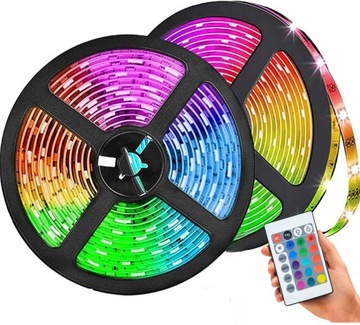 ЦВЕТНАЯ СВЕТОДИОДНАЯ ЛЕНТА ОСВЕЩЕНИЯ 10 м RGB (2 Х 5 МЕТРОВ) + МНОГОЦВЕТНЫЙ ПУЛЬТ ДУ