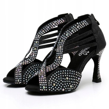 BUTY DO TAŃCA TANECZNE LATINO CZARNE ZDOBIONE 9cm