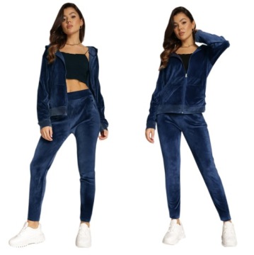 Женский спортивный костюм, велюр на молнии, темно-синий, 91 XL