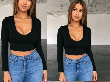 TOPIK Damski krótka BLUZKA Długi RĘKAW w PANTERKĘ S/M