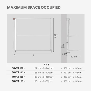 Настенная башенная сушилка, белая, 88x52x137 см