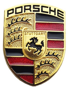 porsche emblemat czarny znaczek złoty logo 52x70mm