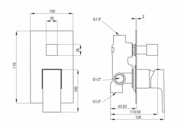 Смеситель для душа скрытого монтажа с переключателем