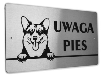 Tabliczka INOX - UWAGA PIES - Welsh Corgi Pembroke