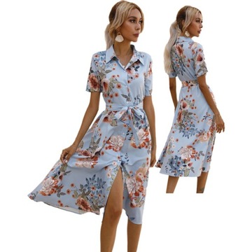 elegancka vintage sukienki damskie print w kwiaty letnie midi sukienka boho