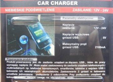Автомобильное зарядное устройство Подсветка 2x USB 12В 24В 3.1А