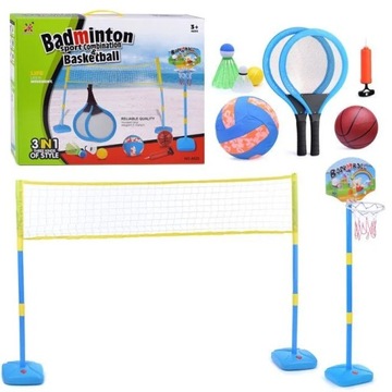 НАБОР СПОРТИВНЫХ ИГРОВ 4В1 ТЕННИС ВОЛЕЙБОЛ БАСКЕТБОЛ БАДМИНТОН ДЛЯ ДЕТЕЙ