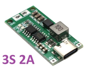 Литий-ионный аккумулятор Step-Up и зарядное устройство 3S 12,6 В 2 А USB-C / 0045