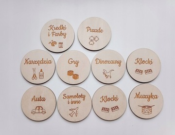 DREWNIANE ETYKIETY PLAKIETKI NA PUDEŁKA ZABAWKI IKEA TROFAST Grawerowane