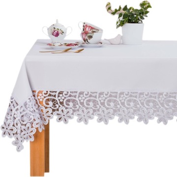 Obrus z Gipiurą Plamoodporny AUR 115 Biały 140x400