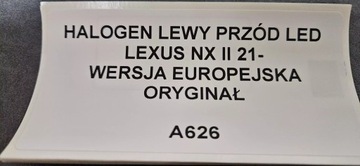 HALOGEN LEVÝ PŘEDNÍ LED LEXUS NX II 21- EVROPA ORIG.