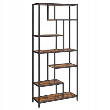 REGAŁ W STYLU LOFT NA KSIĄŻKI KWIATY 6 PÓŁEK RUSTYKALNY BRĄZ / CZERŃ