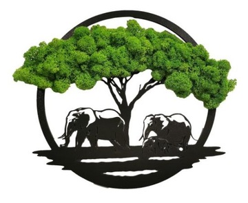 Obraz słonie mech chrobotek drzewko szczęścia 3 słoniki 45cm