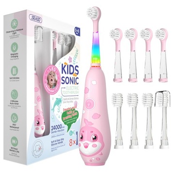 SZCZOTECZKA SONICZNA DO ZĘBÓW DLA DZIECI ŁADOWANIE MAGNETYCZNE KOLOROWE LED