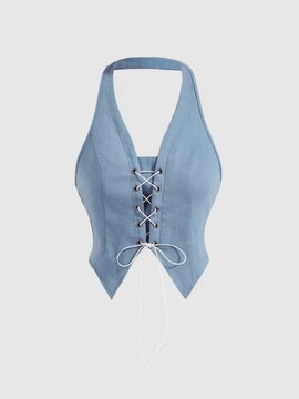 SHEIN NIEBIESKI JEANSOWY CROP TOP GORSETOWY XS 43446
