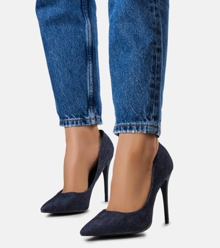 Темно-синие туфли на высоком каблуке джинсы модные 4503-13 38
