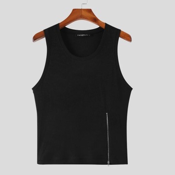 INCERUN 2024 Men Tank Tops O-neck Sleeveless Zippe