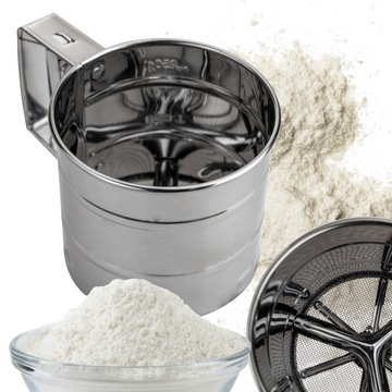 PRZESIEWACZ DO MĄKI SITKO CEDZAK KUBEK DO CIASTA