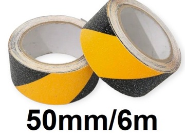 ЛЕНТА ПРЕДУПРЕЖДАЮЩАЯ 50мм 6м желто-черная, нескользящая, с маркировкой безопасности и гигиены