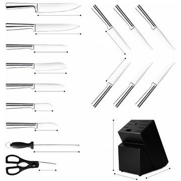 Набор из 16 стальных кухонных ножей Sharp в блоке Стояк + ножницы