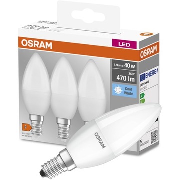 Żarówka LED ŚWIECZKA E14 5W = 40W 4000K OSRAM 3PAK