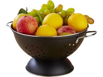Duży stalowy Cedzak RETRO Durszlak z rączkami 23 cm - CZARNY