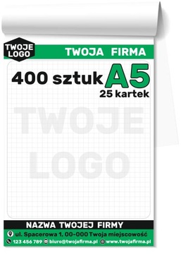 NOTATNIKI Reklamowe A5 BLOCZKI Klejone NOTESY z Nadrukiem LOGO 400 sztuk