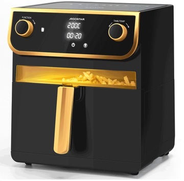 DUŻA FRYTOWNICA AIGOSTAR 8L 1700W CZARNO ZŁOTA OKNO PODGLĄDOWE + ŚCIERECZKA