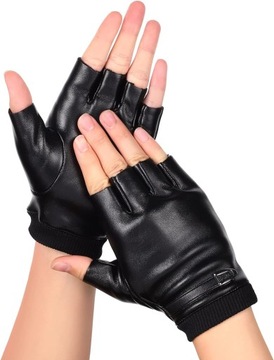 Rękawiczki Czarne skórzane PU mitenki punk SAMOCHODOWE bez palców UNIWERSAL