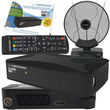 TUNER CYFROWY DEKODER TV NAZIEMNEJ DVB-T2 + ANTENA WEWNĘTRZNA POKOJOWA