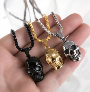 Серебряная цепочка с подвеской в ​​виде черепа в стиле панк, сталь 316L