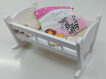 KOŁYSKA DLA LALEK BIAŁA + POŚCIEL Z MATERACEM
