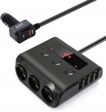ROZDZIELACZ SAMOCHODOWY ADAPTER 9w1 180W 6xUSB 3xPort ZAPALNICZKA SOLIDNY